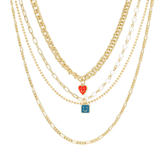Wholesale Heart Shaped Smiley Alloy Multilayer Necklace JDC-NE-YiD005 Necklaces 宜达 Wholesale Jewelry JoyasDeChina Joyas De China