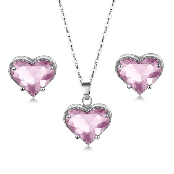 Wholesale Heart Shaped Zircon Artificial Stone Copper Necklace Earring Set MOQ≥2 JDC-NE-Kas006 Necklaces 卡诗 Wholesale Jewelry JoyasDeChina Joyas De China