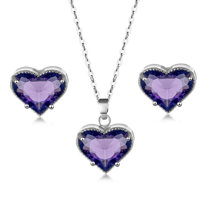 Wholesale Heart Shaped Zircon Artificial Stone Copper Necklace Earring Set MOQ≥2 JDC-NE-Kas006 Necklaces 卡诗 Wholesale Jewelry JoyasDeChina Joyas De China