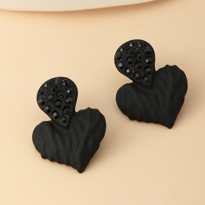 Wholesale heart-shaped zircon metal earrings JDC-ES-NZ034 Earrings 奈珠 EZ3933heise Wholesale Jewelry JoyasDeChina Joyas De China