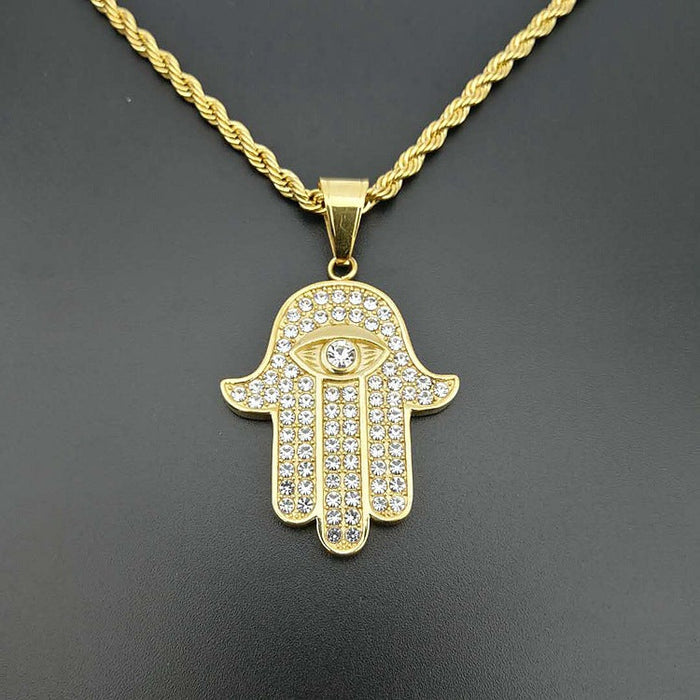 Wholesale Hip Hop Stainless Steel Gold Plated Hand of Fatima Pendant Charms JDC-CS-FY021 charms 福友 Wholesale Jewelry JoyasDeChina Joyas De China