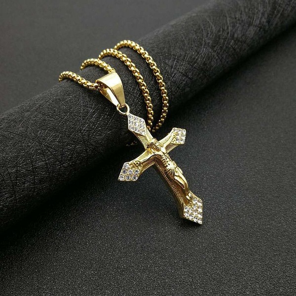 Wholesale Hip Hop Stainless Steel Gold Plated Jesus Cross Pendant Charms JDC-CS-FY051 charms 福友 Wholesale Jewelry JoyasDeChina Joyas De China