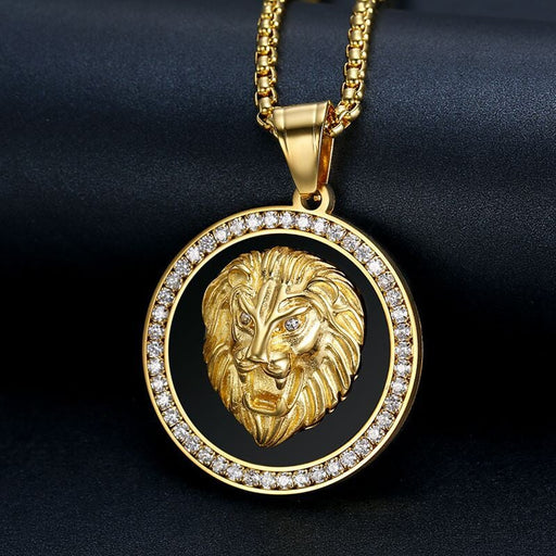 Wholesale Hip Hop Stainless Steel Gold Plated Zircon Lion Head Pendant JDC-CS-FY105 charms 福友 Gold Single Pendant Wholesale Jewelry JoyasDeChina Joyas De China