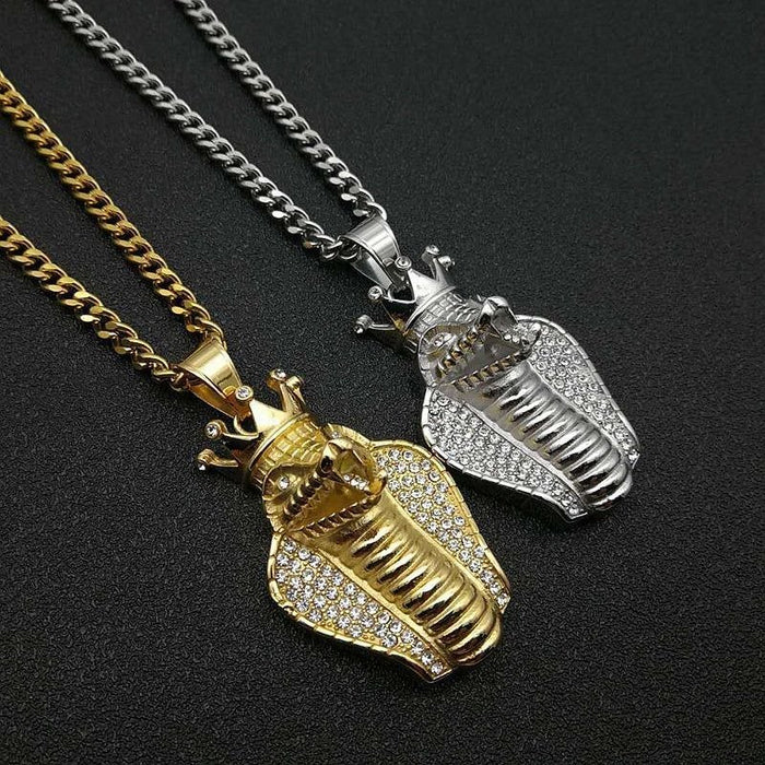Wholesale Hip Hop Titanium Steel Gold Plated Rhinestone Cobra Necklaces JDC-NE-FY032 Necklaces 福友 Wholesale Jewelry JoyasDeChina Joyas De China