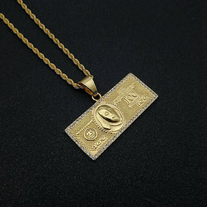 Wholesale Hip Hop Titanium Steel Gold Plated Rhinestone Dollar Pendant JDC-CS-FY100 charms 福友 Wholesale Jewelry JoyasDeChina Joyas De China