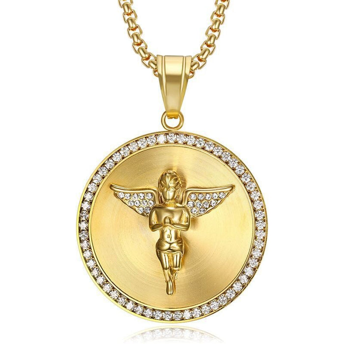 Wholesale Hip Hop Titanium Steel Gold Plated Zircon Angel Pendant JDC-CS-FY104 charms 福友 Wholesale Jewelry JoyasDeChina Joyas De China