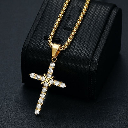 Wholesale Hip Hop Titanium Steel Gold Plated Zircon Cross Pendant JDC-CS-FY107 charms 福友 Wholesale Jewelry JoyasDeChina Joyas De China