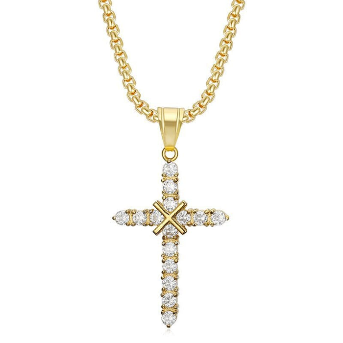 Wholesale Hip Hop Titanium Steel Gold Plated Zircon Cross Pendant JDC-CS-FY107 charms 福友 Wholesale Jewelry JoyasDeChina Joyas De China