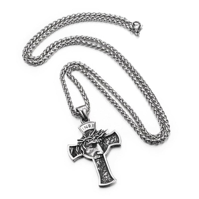 Wholesale Hip Hop Titanium Steel Jesus Cross Necklace JDC-NE-HeiP001 Necklaces 黑泡 Chain Silver 3mm 70cm Wholesale Jewelry JoyasDeChina Joyas De China