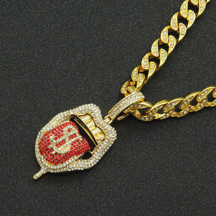 Wholesale Hip Hop Zinc Alloy Rhinestone Cuban Chain Necklace JDC-NE-HShang001 Necklaces 尚恒 red Wholesale Jewelry JoyasDeChina Joyas De China