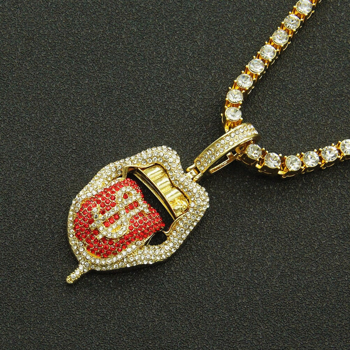 Wholesale Hip Hop Zinc Alloy Rhinestone Cuban Chain Necklace JDC-NE-HShang001 Necklaces 尚恒 red single row drill Wholesale Jewelry JoyasDeChina Joyas De China