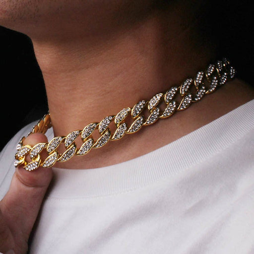 Wholesale Hip Hop Zinc Alloy Rhinestone Cuban Chain Necklace JDC-NE-RenQ001 Necklaces 仁庆 16inch(40cm) Wholesale Jewelry JoyasDeChina Joyas De China