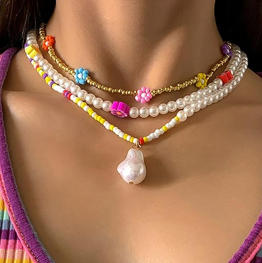 Wholesale holiday style Daisy shaped imitation pearl necklace JDC-NE-KJ106 NECKLACE JoyasDeChina Color suit 2303 Wholesale Jewelry JoyasDeChina Joyas De China