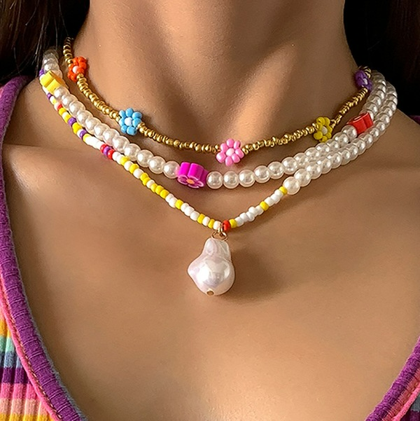 Wholesale holiday style Daisy shaped imitation pearl necklace JDC-NE-KJ106 NECKLACE JoyasDeChina Color suit 2303 Wholesale Jewelry JoyasDeChina Joyas De China