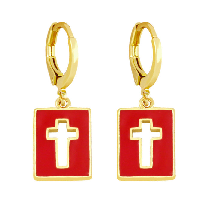 Wholesale Hollow Cross 18k Gold Plated Copper Earrings JDC-ES-AS-012 Earrings 翱?N red Wholesale Jewelry JoyasDeChina Joyas De China