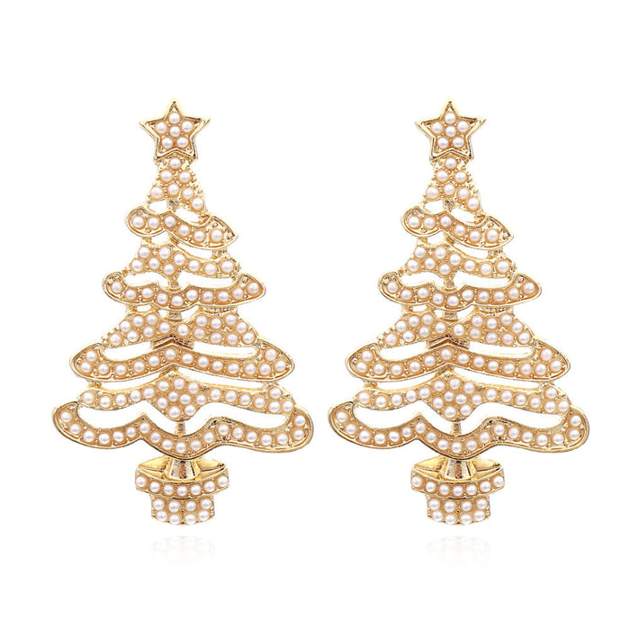 Wholesale hollow diamond Christmas Tree Earrings JDC-ES-MY215 Earrings 曼茵 Pearl inlay Wholesale Jewelry JoyasDeChina Joyas De China