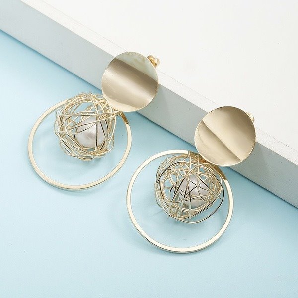 Wholesale Hollow Gold Thread Ball Pearl Pendant Earrings JDC-ES-b040 earrings JoyasDeChina Wholesale Jewelry JoyasDeChina Joyas De China