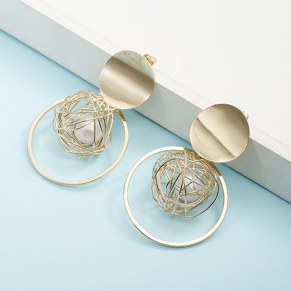 Bulk Jewelry Wholesale Hollow Gold Thread Ball Pearl Pendant Earrings JDC-ES-b040 Wholesale factory from China YIWU China