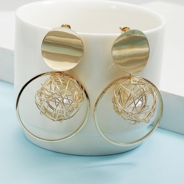 Wholesale Hollow Gold Thread Ball Pearl Pendant Earrings JDC-ES-b040 earrings JoyasDeChina Wholesale Jewelry JoyasDeChina Joyas De China