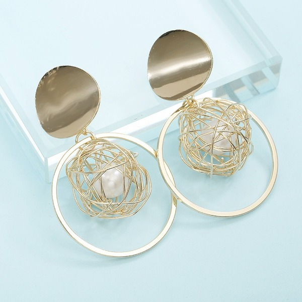 Bulk Jewelry Wholesale Hollow Gold Thread Ball Pearl Pendant Earrings JDC-ES-b040 Wholesale factory from China YIWU China