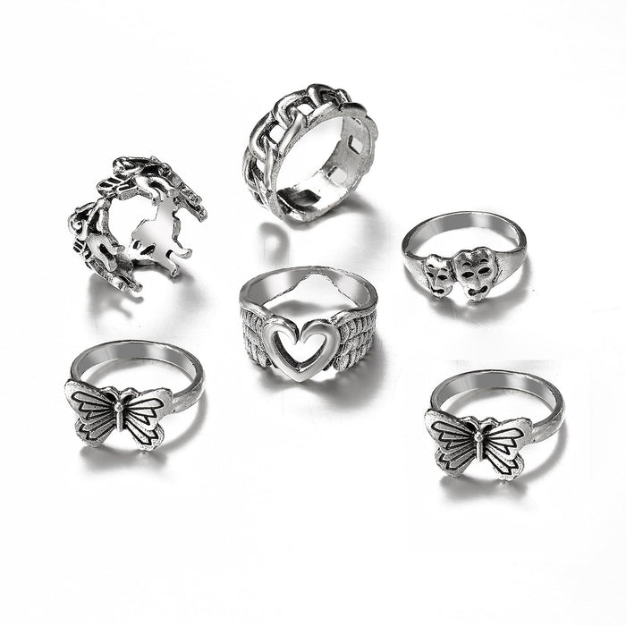 Wholesale Hollow Heart Butterfly Alloy Knuckle Ring Set JDC-RS-F100 Rings 韩之尚 Wholesale Jewelry JoyasDeChina Joyas De China