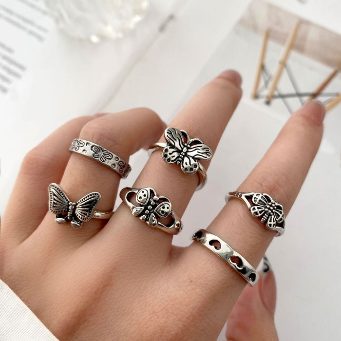 Wholesale Hollow Heart Butterfly Alloy Knuckle Ring Set JDC-RS-F100 Rings 韩之尚 55405 Wholesale Jewelry JoyasDeChina Joyas De China