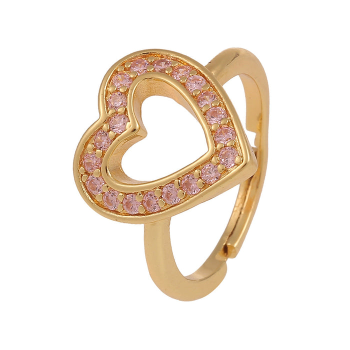 Wholesale hollow heart-shaped copper inlaid zircon Rings JDC-RS-HX113 Rings JoyasDeChina pink Adjustable opening Wholesale Jewelry JoyasDeChina Joyas De China
