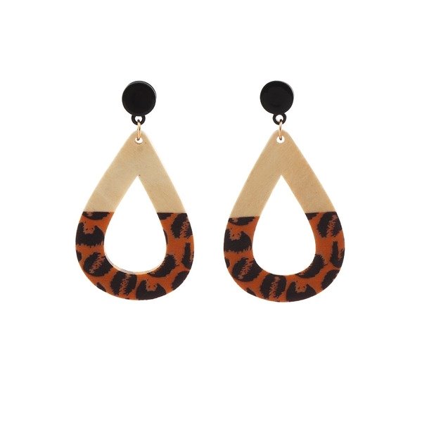Wholesale hollow leopard print wooden earrings JDC-ES-NZ052 Earrings 奈珠 Wholesale Jewelry JoyasDeChina Joyas De China