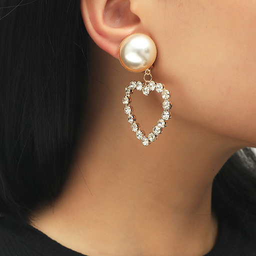 Wholesale hollow out flash diamond love pearl earrings JDC-ES-KQ052 Earrings JoyasDeChina Wholesale Jewelry JoyasDeChina Joyas De China