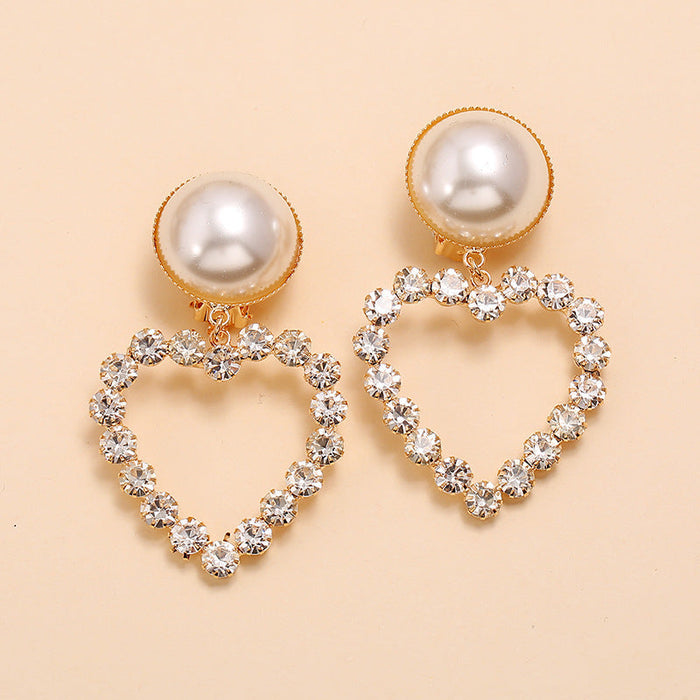 Wholesale hollow out flash diamond love pearl earrings JDC-ES-KQ052 Earrings JoyasDeChina White KC gold Wholesale Jewelry JoyasDeChina Joyas De China