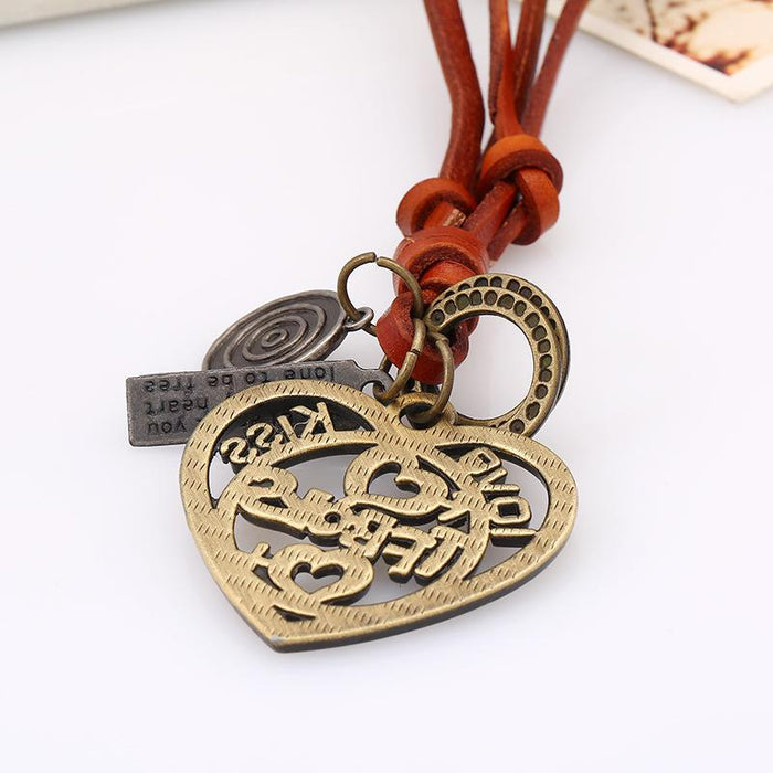 Bulk Jewelry Wholesale hollow out heart leather man necklaces JDC-MNE-PK095 Wholesale factory from China YIWU China