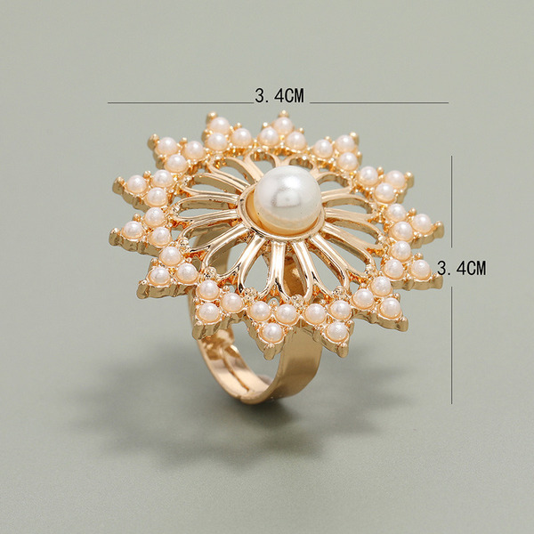 Wholesale hollowed out sunflower pearl joint ring JDC-RS-KQ022 Rings JoyasDeChina Wholesale Jewelry JoyasDeChina Joyas De China