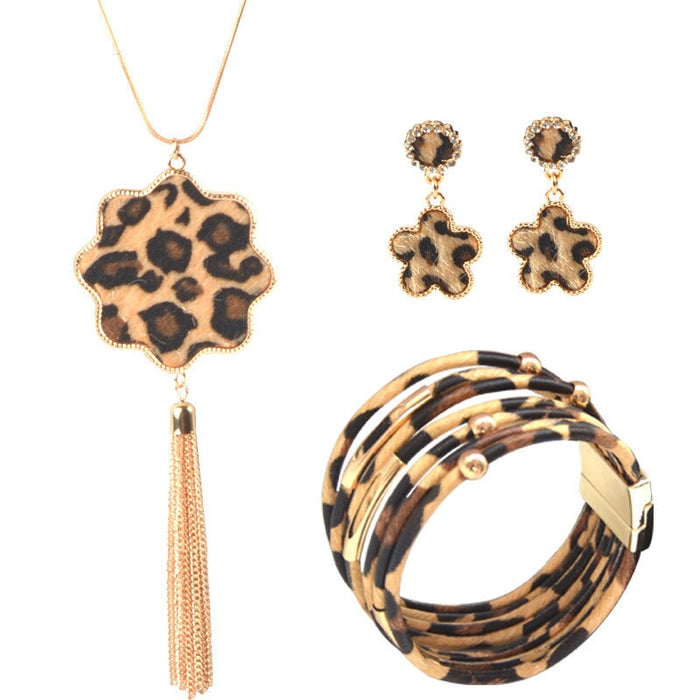 Wholesale Horsehair Leopard Fringe Necklace Long Earring Set JDC-ES-ZhanY005 Earrings 展言 11 Wholesale Jewelry JoyasDeChina Joyas De China