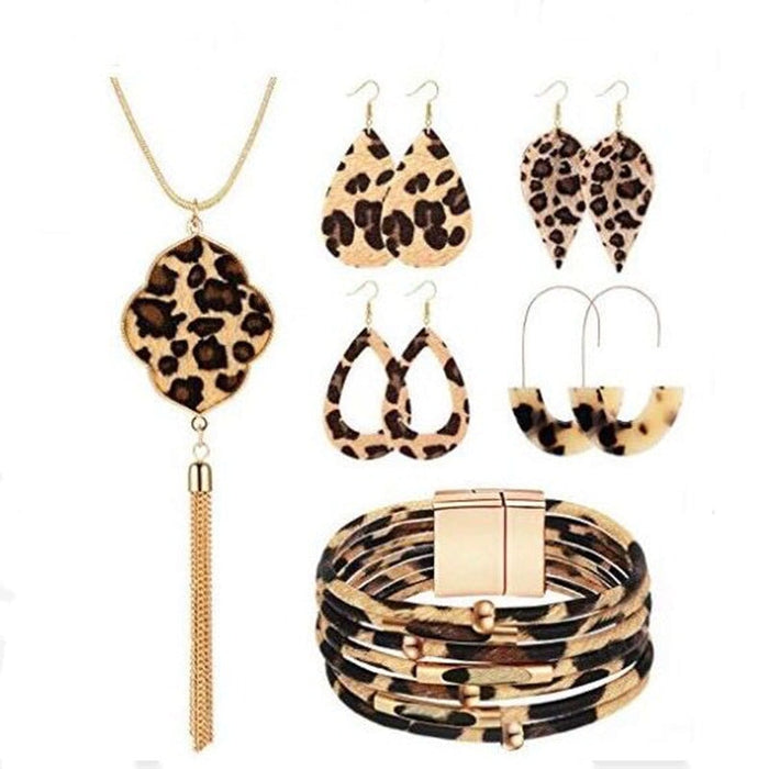 Wholesale Horsehair Leopard Fringe Necklace Long Earring Set JDC-ES-ZhanY005 Earrings 展言 16 Wholesale Jewelry JoyasDeChina Joyas De China