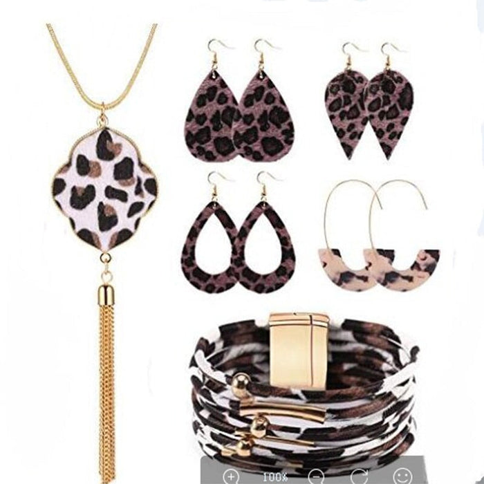 Wholesale Horsehair Leopard Fringe Necklace Long Earring Set JDC-ES-ZhanY005 Earrings 展言 17 Wholesale Jewelry JoyasDeChina Joyas De China
