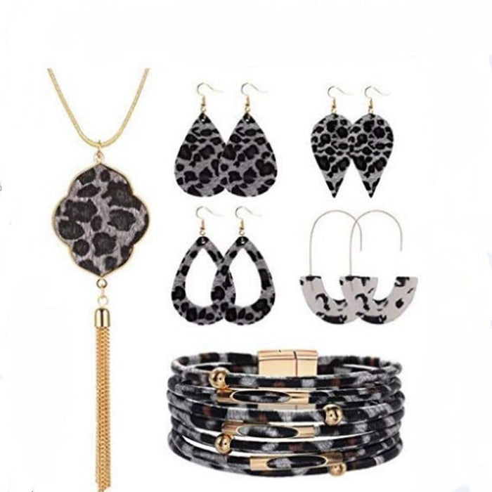 Wholesale Horsehair Leopard Fringe Necklace Long Earring Set JDC-ES-ZhanY005 Earrings 展言 18 Wholesale Jewelry JoyasDeChina Joyas De China