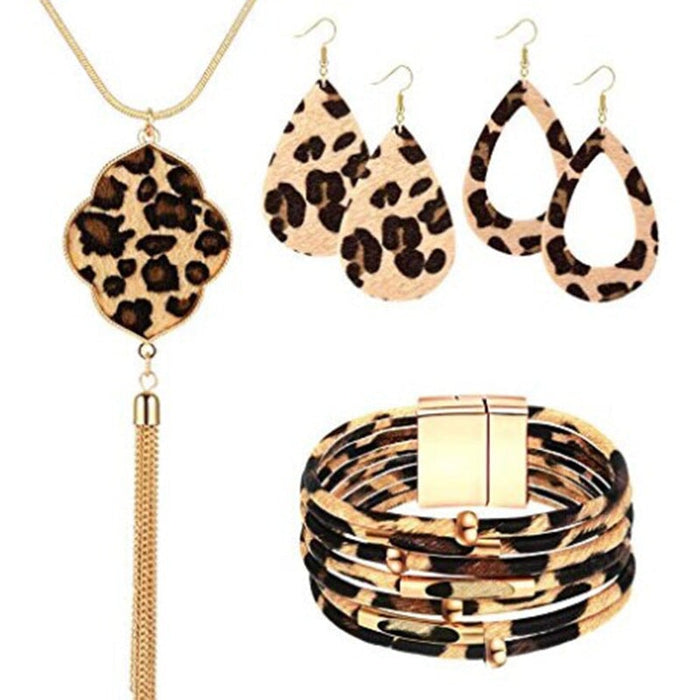 Wholesale Horsehair Leopard Fringe Necklace Long Earring Set JDC-ES-ZhanY005 Earrings 展言 4 Wholesale Jewelry JoyasDeChina Joyas De China