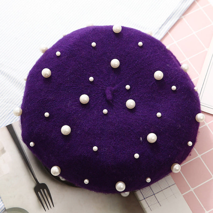 Wholesale imitation cashmere pearl beret JDC-FH-XLONG002 Fashionhat 新隆 purple one size Wholesale Jewelry JoyasDeChina Joyas De China