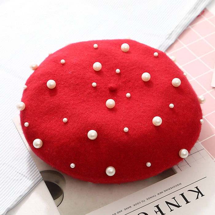 Wholesale imitation cashmere pearl beret JDC-FH-XLONG002 Fashionhat 新隆 red one size Wholesale Jewelry JoyasDeChina Joyas De China