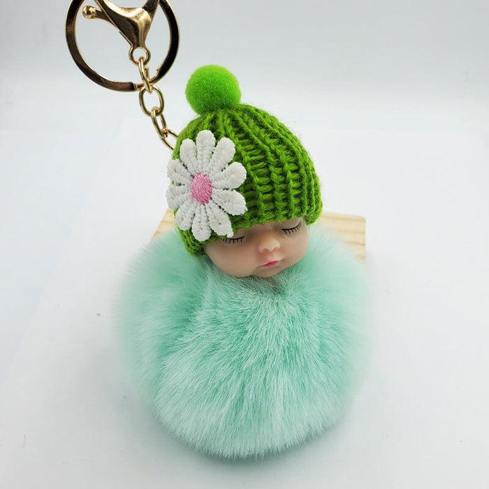 Wholesale Imitation Hair Alloy Hair Ball Keychain JDC-KC-QiShi003 Keychains 奇释 Mint Green 8cm Wholesale Jewelry JoyasDeChina Joyas De China