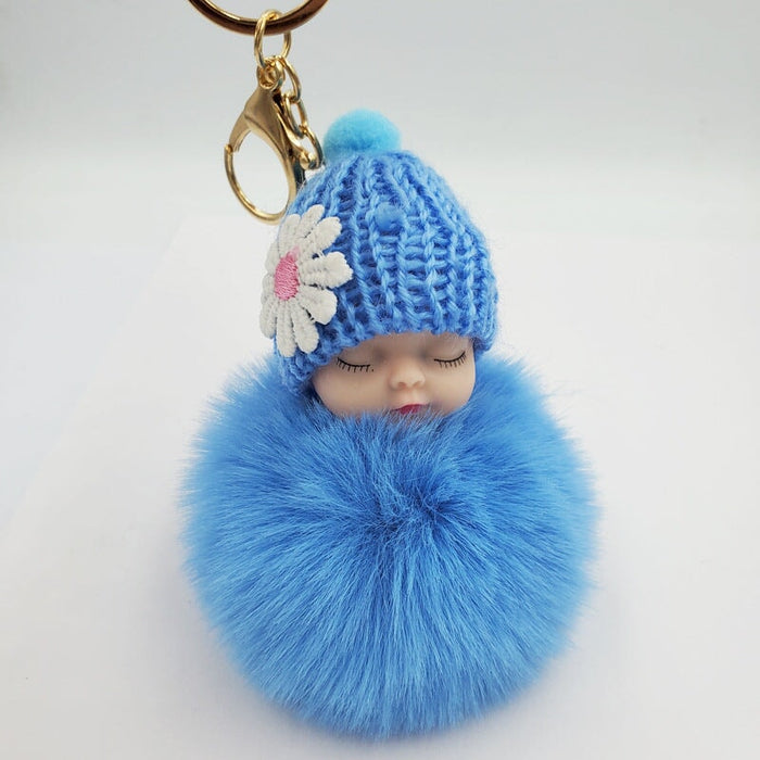 Wholesale Imitation Hair Alloy Hair Ball Keychain JDC-KC-QiShi003 Keychains 奇释 sky blue 8cm Wholesale Jewelry JoyasDeChina Joyas De China