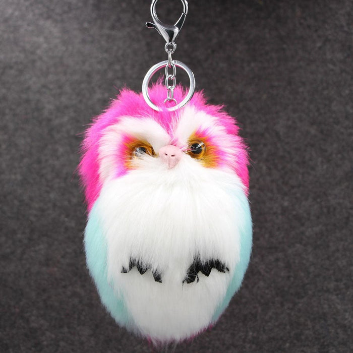 Wholesale Imitation Hair Owl Hairball Keychain JDC-KC-Zuge027 Keychains 祖格 rose red 15*8cm Wholesale Jewelry JoyasDeChina Joyas De China