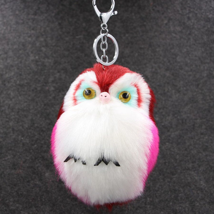Wholesale Imitation Hair Owl Hairball Keychain JDC-KC-Zuge027 Keychains 祖格 wine red 15*8cm Wholesale Jewelry JoyasDeChina Joyas De China