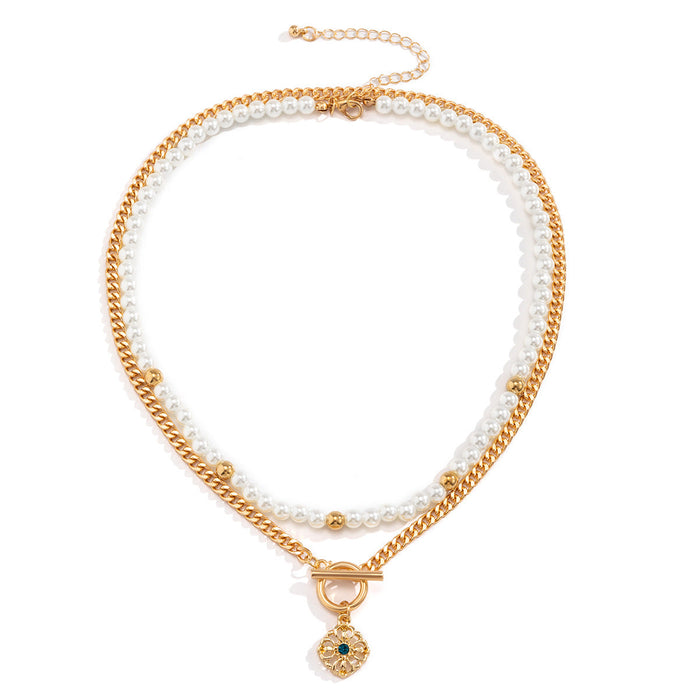 Wholesale Imitation Pearl Alloy Glass CCB Necklaces JDC-NE-DN077 Necklaces 道妮 gold Wholesale Jewelry JoyasDeChina Joyas De China