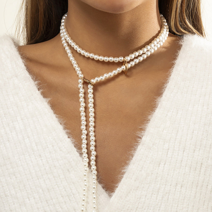 Wholesale imitation pearl alloy tassel necklaces JDC-NE-DN072 Necklaces 道妮 4667 Wholesale Jewelry JoyasDeChina Joyas De China