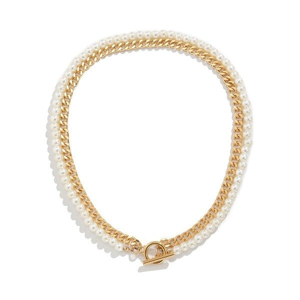 Wholesale Imitation Pearl Beaded Iron Chain Necklaces JDC-NE-DN083 Necklaces 道妮 gold 4642 Wholesale Jewelry JoyasDeChina Joyas De China