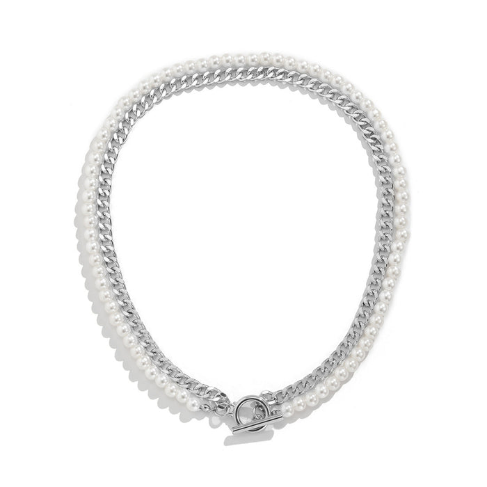 Wholesale Imitation Pearl Beaded Iron Chain Necklaces JDC-NE-DN083 Necklaces 道妮 white k 4642 Wholesale Jewelry JoyasDeChina Joyas De China