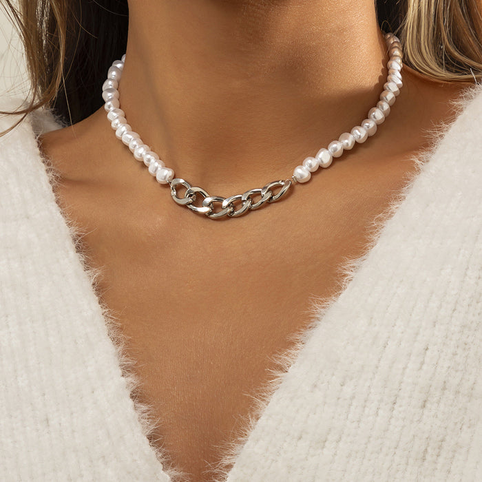 Wholesale Imitation Pearl Iron Chain Alloy Necklaces JDC-NE-DN058 Necklaces 道妮 white k 4699 Wholesale Jewelry JoyasDeChina Joyas De China