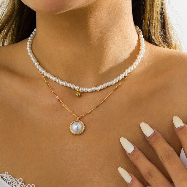 Wholesale Imitation Pearl Iron Chain Alloy Necklaces JDC-NE-DN061 Necklaces 道妮 Wholesale Jewelry JoyasDeChina Joyas De China