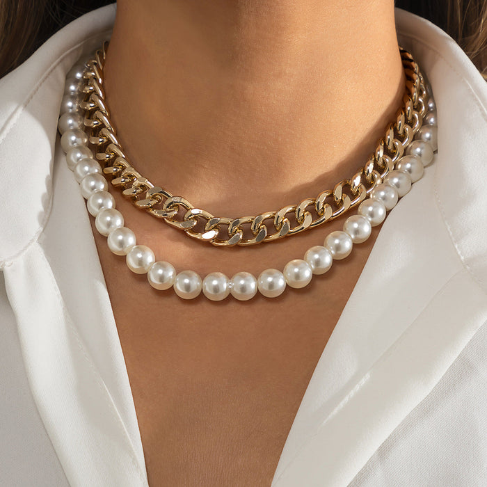 Wholesale Imitation Pearl Iron Chain Necklaces JDC-NE-DN078 Necklaces 道妮 gold 3007 Wholesale Jewelry JoyasDeChina Joyas De China
